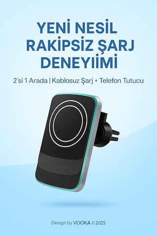 15w Magsafe Uyumlu Kablosuz Araç İçi Şarj Ve Telefon Tutucu 2'si 1 Arada, Hızlı Şarj, Izgara Tipi Siyah