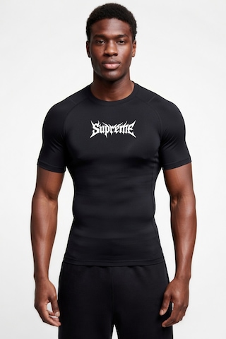 Premium Supreme Gotik Yazılı Siyah Kısa Kol Compression Erkek T-shirt Spor Gym Fitness Boks Kickboks Siyah