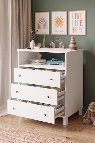 Robin Home Lena Bebek Çocuk Odası Takımı Yüksek Şifonyer 3 Çekmece Raflı + Gardrop Gardırop Elbise Dolabı Beyaz