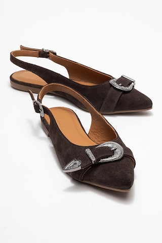 Dorothy Kahverengi Süet Hakiki Deri Tokalı Sivri Burunlu Kadın Sandalet Kahverengi