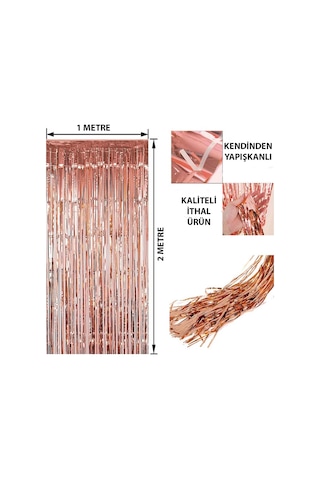 Rose Gold Püsküllü Kapı Perdesi - Parti, Bekarlığa Veda, Doğum Günü 1x2 M "
