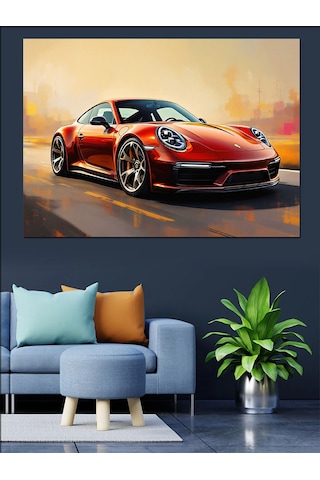Kırmızı Spor Araba Portresi Dekoratif Kanvas - Mdf Ahşap Tablo
