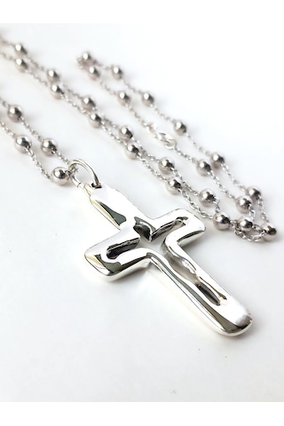 Top Zincirli Bombe Haç Silüet Tasarım Gümüş Erkek Kolye