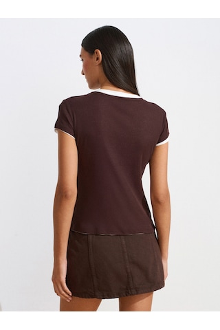 Dilvin 31783 Çift Katlı Düğmeli T-shirt-kahve Kahve
