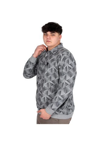 Mode Xl Büyük Beden Erkek Polo Yaka Sweatshirt Baskılı Selanik U24440 Gri Melanj Gri Melanj