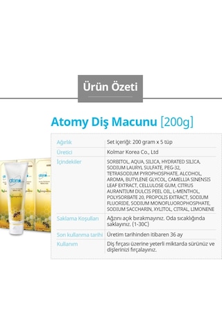 Atomy Propolis Ve Yeşil Çay Özlü Diş Macunu 50 Gr X 2 Adet Beyazlık