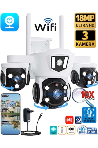 Mpia Mizu V380pro 18mp 6mp+6mp+6mp Üç Kameralı 10x Zoom Gece Görüş Wifi Sesli Türkçe