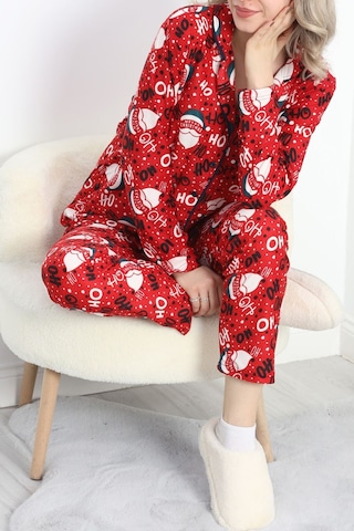 Shemard Düğmeli Süet Pijama Takımı Kırmızıbeyaz - 6486.1902. 75 Çok Renkli