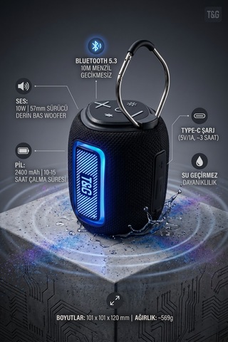 Taşınabilir Kablosuz Bluetooth Hoparlör 10w / Rgb Işıklı / Fm Radyo Tg-415