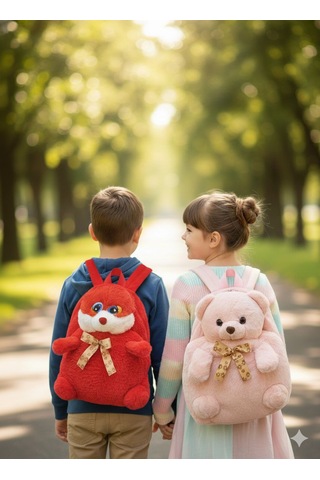 Sarı Çantalı Peluş Ayıcık 5 Renk Varyantlı Kırmızı