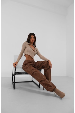 Bel Lastikli Deri Pantolon Kahverengi