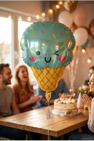 Dondurma Figürlü Mavi Folyo Balon Erkek Çocuk Doğum Günü Parti Süsleme Ice Cream Konsept Dekorasyon Çok Renkli