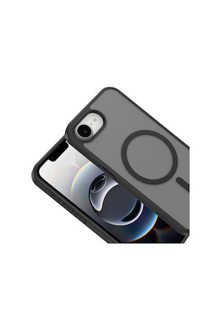 Vendas Apple iPhone Uyumlu  17e Kılıf M-safe Şarj Özellikli Zore Babet Kapak + Kamera Lens Koruyucu Siyah