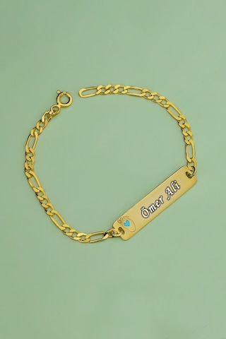 925 Ayar Gümüş Gold Kaplama Mavi Ayak İsimli Erkek Bebek Künyesi
