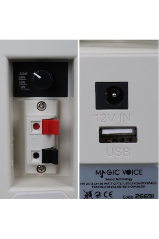 Magicvoice Mv-24 13 Cm 50 Watt Komütatörlü Hat Trafolu Beyaz Sütun Hoparlör 2'li Okul Cami Konferans Salonu Hoparlörü
