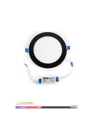 ACK 12W Sıva Altı Yuvarlak LED Panel Armatür Siyah Gövde 4000K Il Siyah