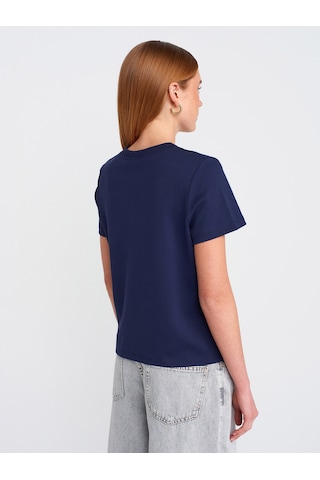 Dilvin 30584 Bisiklet Yaka Pamuklu T-shirt-lacivert Lacivert