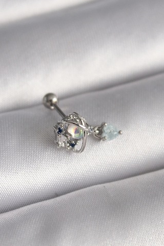 Ceylan Adam 316l Çelik Gümüş Renk Zirkon Taşlı Sallantı Kalp Detay Tragus Piercing Çok Renkli