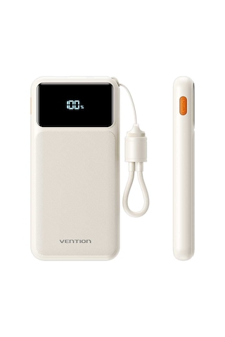 Vention 10000mah 22.5w Powerbank Usb-c + Usb-a Dahili Askı Kablolu Led Ekranlı Beyaz