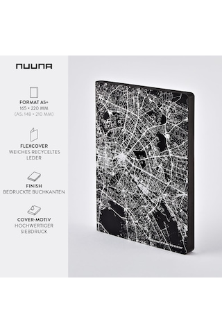 Not Defteri A5+ Nightflight L Light Berlin Gümüş Noktalı 3,5 Mm Nokta Bölmeli 176 Numaralı Sayfa 120 G Premium Kağıt Deri Siyah Sürdürülebilir Üretim