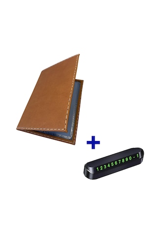 Microcase Suni Deri Oto Ruhsat Kabı Kılıfı Ruhsatlık + Ön Arka Panel Numaratör 1 Adet- Al5038 Taba