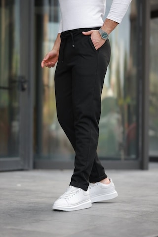 Erkek Beli Bağcıklı Duble Paça Örme Pamuklu Kumaş Jogger Pantolon Siyah