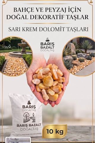Sarı Krem Dolomit Taşı 1-2 Cm - 10 Kg Doğal Dekoratif Bahçe Peyzaj Saksı Süs Taşı Yuvarlak Dolomit Taşı