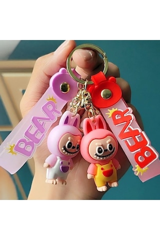 Novahub 2 Adet Küçük Arka Kayış Pantolon Labubu Koyun Çanta Anahtarlığı Kolye Kör Kutu Red, Çinko Alaşım, Açık Sarı Altın Renk, Moda Dekorasyon