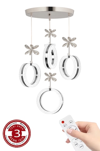 3 Renk Kumandalı Krom Kasa Yüzük Led Avize 4 Lü Modern Ledli Aviz