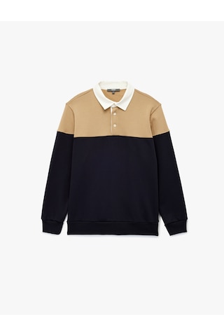 Koton Uzun Kollu Şardonlu Renk Bloklu Polo Yaka Sweatshirt Lacivert 6wam70068mk Lacivert