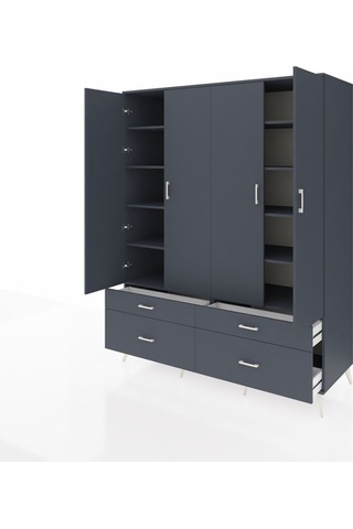 Kronos Gardrop 10 Raflı 4 Çekmeceli 4 Kapaklı 176x59x221 Antrasit-antrasit Antrasit