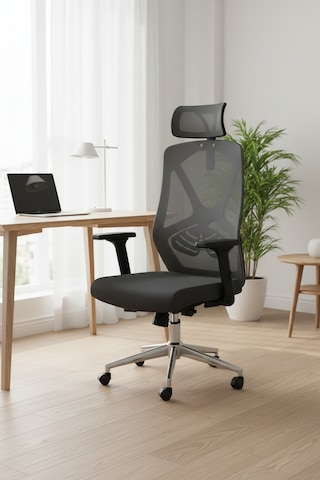 Upstyle Meltem Başlıklı Kumaş Ergonomik Çalışma Koltuğu Gri 66 125 65 Cm