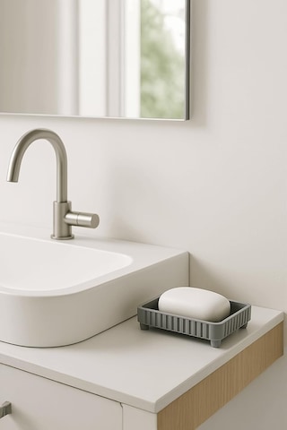 Banyo Takımı Diş Fırçalık Sıvı Sabunluk Katı Sabunluk 3'lü Set Gri Çok Renkli