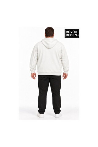 Süperlife Erkek Büyük Beden İki İplik Kapüşonlu Fermuarlı Cepli Sweatshirt Hırka Spr26bhr961 Ekru - Kahverengi