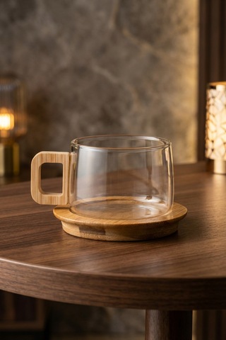 Makri Home Bambu Kulplu Ve Altlıklı Cam Kupa 200 Ml Borosilikat Cam Çok Renkli