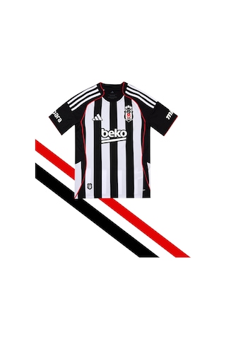 Lisanslı Adidas Beşiktaş Forma 25-26 Sezon Çubuklu Çocuk Forması Siyah-beyaz