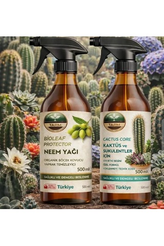 Cactus Core Sprey Kaktüs Sukulent Bitki Besini Ve Bioleaf Protector Sprey Neem Yağı İkili Bakım Seti 1 L