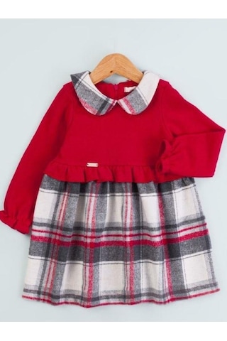 Baby Rose Kız Bebek Triko Robalı Ekose Elbise-14923 Kırmızı