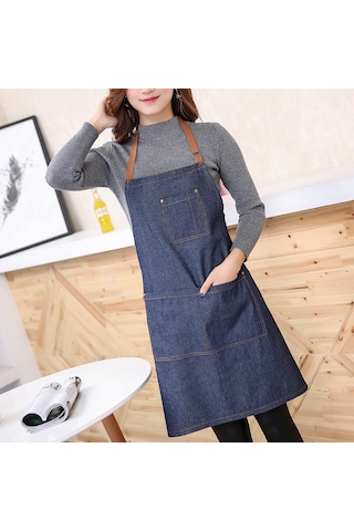 Mufunye Kahveye Ve Temizliğe Uygun Unisex Nordik Stil Tam Pamuk Dayanıklı Mavi Cerrahi Apron Kalebukluk Kanca Diğer