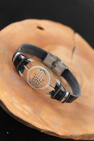 Silver Renk Fatma Ana Eli Metal Aksesuarlı Siyah Renk Deri Erkek Çok Renkli