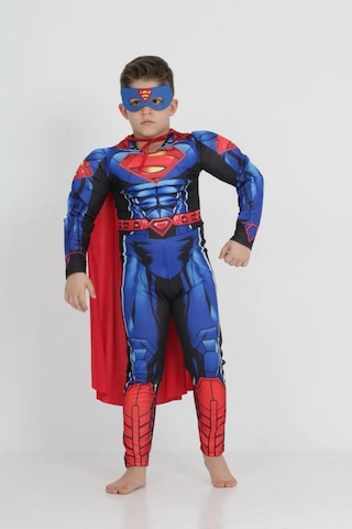 Life For Moda Erkek Çocuk Kaslı Superman Kostümü - Süper Kahraman Kostümü, Parti Kostümü Mavi