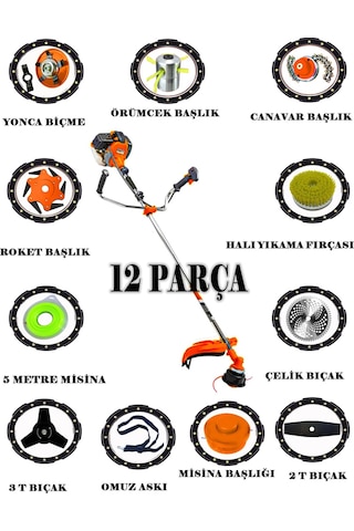 Eısenn German 12 In 1 Xm Euro Torq Metal Şanzuman Yan Tipi Ot Çim Çalı Çayır Biçme Tırpanı