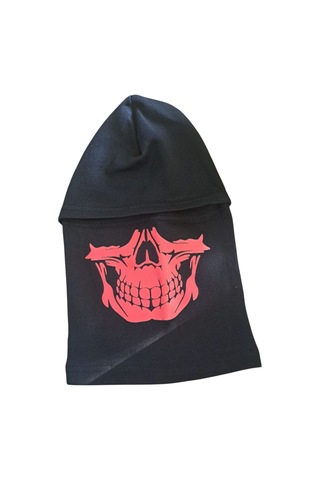 Termal Kırmızı Kurukafa Baskılı Kar Maskesi Siyah Kırmızı