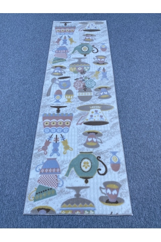 Kahve Fincanlı Kesme Halı 80x250 Pudra Vizon Akrilik Halı