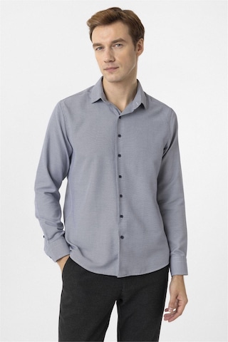 Süvari Lacivert Slim Fit Armürlü Klasik Yaka Gömlek-34380 Lacivert