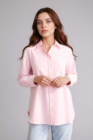 Defacto Relax Fıt Gömlek Yaka Poplin Uzun Kollu Tunik D7341ax26sppn186 Pembe-pn186
