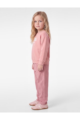 Koton Viskon Karışımlı Bisiklet Yaka Uzun Kollu Baskılı Sweatshirt Pembe 7wmg10049ak Gül