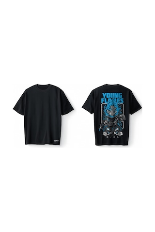 Bumeta Young Flames Urban Oversize Unisex Tişört T-shirt Siyah