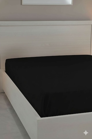 %100 Pamuk Ranforce Premium Çift Kişilik Lastikli Çarşaf - Siyah Siyah
