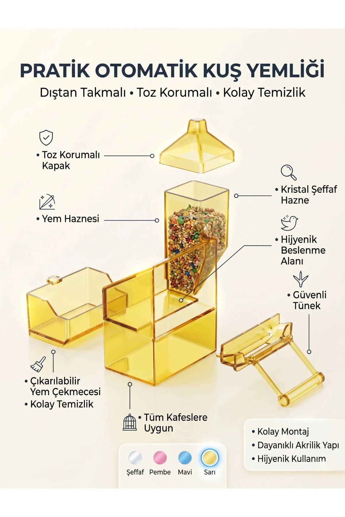 Yeni Tip Lüks Akıllı Yemlik, Yedek Hazneli Akıllı Yemlik Güneş Sarısı